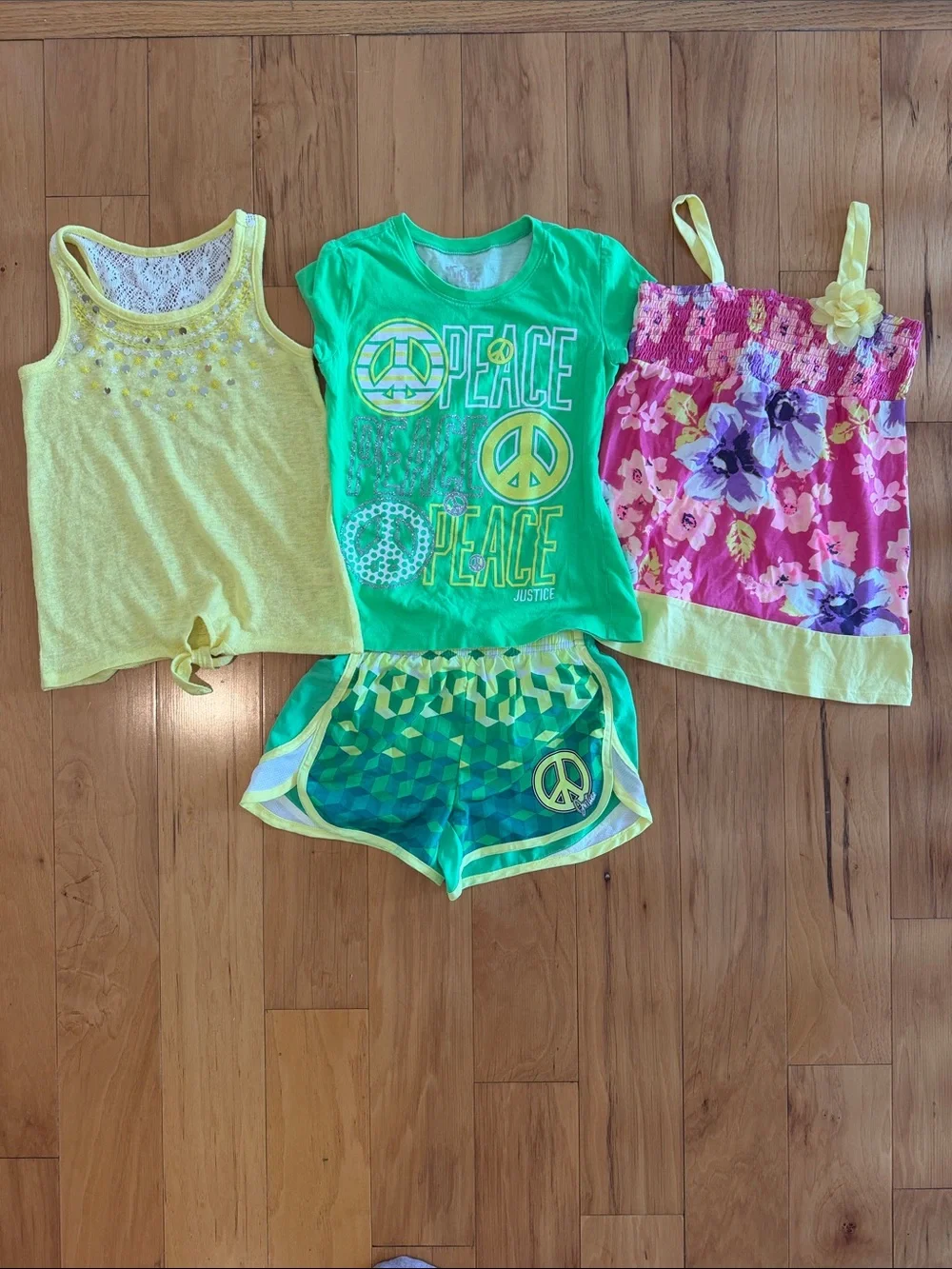 Lot of Girls size 10 clothes Justice 3 shirts 1 pair of shorts